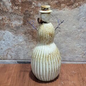 Ceramic Snowman Natural Tan Brown Glaze 10 Inch Tall